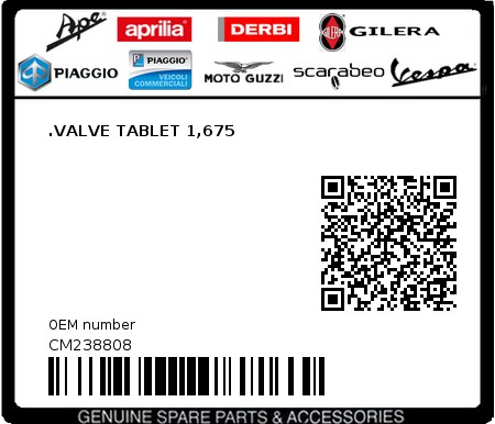 Product image: Aprilia - CM238808 - .VALVE TABLET 1,675  0