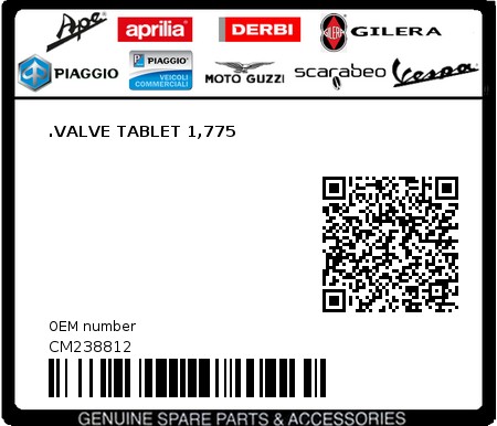 Product image: Aprilia - CM238812 - .VALVE TABLET 1,775  0