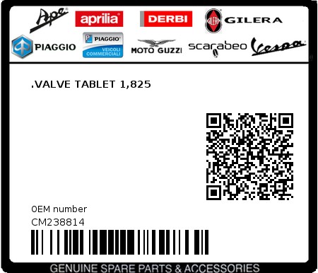 Product image: Aprilia - CM238814 - .VALVE TABLET 1,825  0