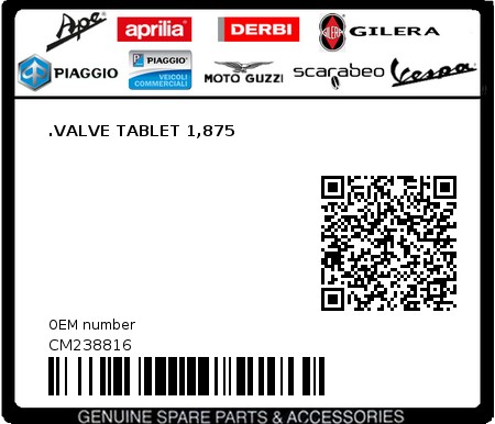 Product image: Aprilia - CM238816 - .VALVE TABLET 1,875  0