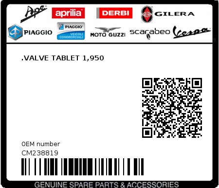 Product image: Aprilia - CM238819 - .VALVE TABLET 1,950  0