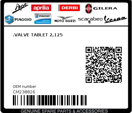 Product image: Aprilia - CM238826 - .VALVE TABLET 2,125  0