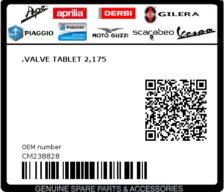 Product image: Aprilia - CM238828 - .VALVE TABLET 2,175  0