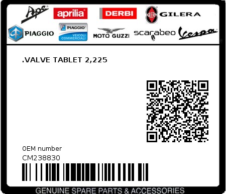 Product image: Aprilia - CM238830 - .VALVE TABLET 2,225  0