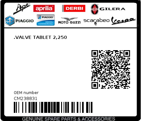 Product image: Aprilia - CM238831 - .VALVE TABLET 2,250  0