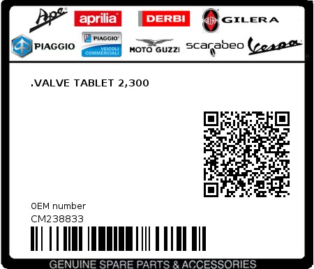 Product image: Aprilia - CM238833 - .VALVE TABLET 2,300  0