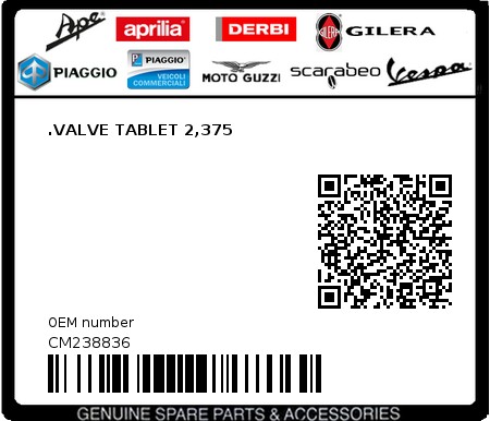 Product image: Aprilia - CM238836 - .VALVE TABLET 2,375  0
