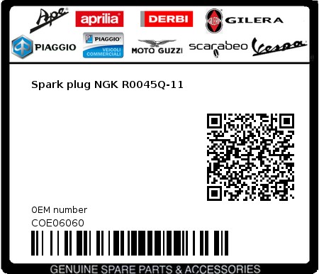 Product image: Aprilia - COE06060 - Spark plug NGK R0045Q-11  0