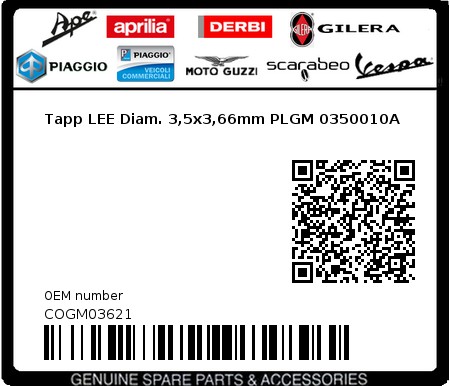 Product image: Aprilia - COGM03621 - Tapp LEE Diam. 3,5x3,66mm PLGM 0350010A  0