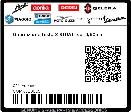 Product image: Aprilia - COMK110059 - Guarnizione testa 3 STRATI sp. 0,60mm  0