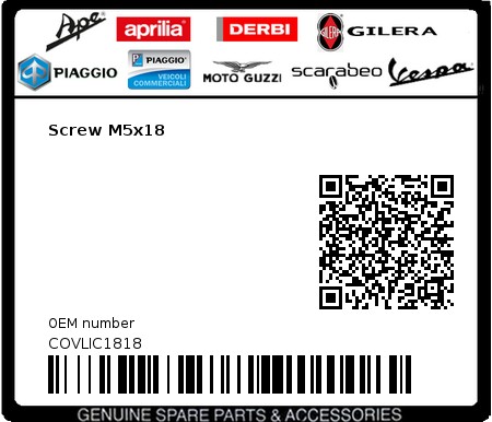 Product image: Aprilia - COVLIC1818 - Screw M5x18  0