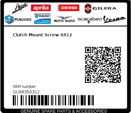 Product image: Aprilia - GU98350312 - Clutch Mount Screw 6X12  0