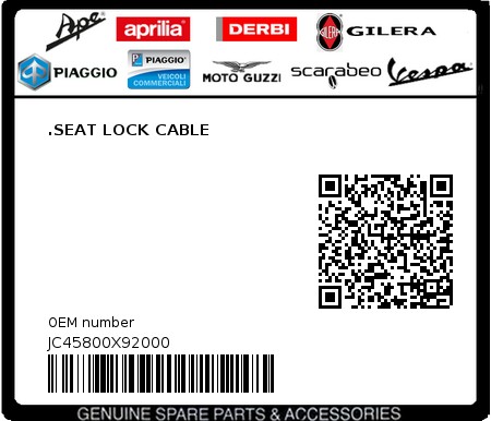 Product image: Aprilia - JC45800X92000 - .SEAT LOCK CABLE  0