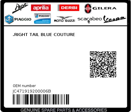Product image: Aprilia - JC471919200006B - .RIGHT TAIL BLUE COUTURE  0