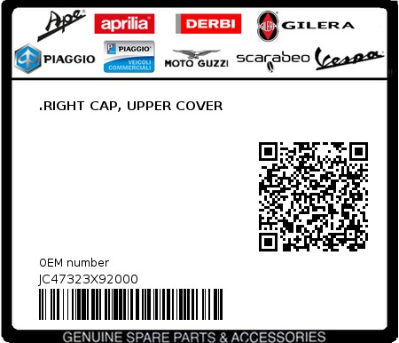 Product image: Aprilia - JC47323X92000 - .RIGHT CAP, UPPER COVER  0