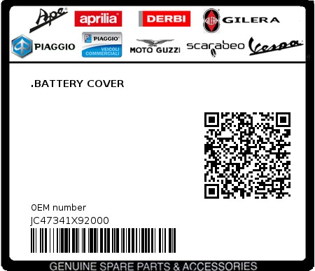 Product image: Aprilia - JC47341X92000 - .BATTERY COVER  0