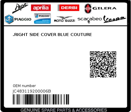 Product image: Aprilia - JC483119200006B - .RIGHT SIDE COVER BLUE COUTURE  0