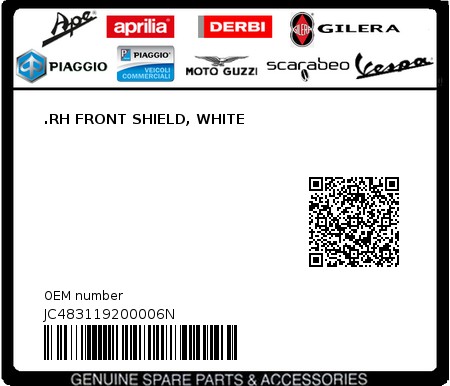 Product image: Aprilia - JC483119200006N - .RH FRONT SHIELD, WHITE  0
