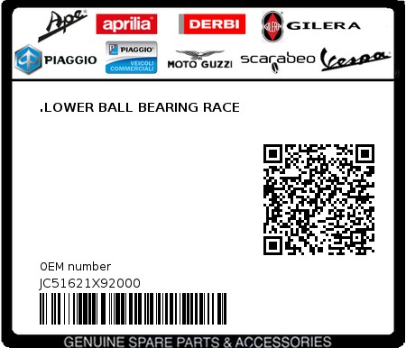 Product image: Aprilia - JC51621X92000 - .LOWER BALL BEARING RACE  0