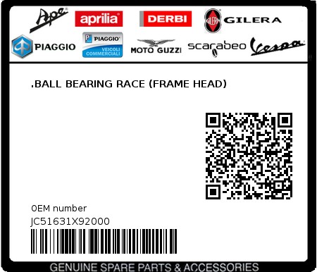 Product image: Aprilia - JC51631X92000 - .BALL BEARING RACE (FRAME HEAD)  0