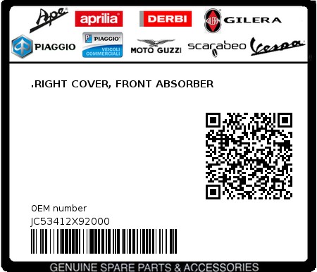 Product image: Aprilia - JC53412X92000 - .RIGHT COVER, FRONT ABSORBER  0