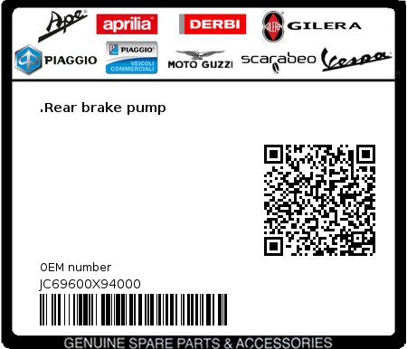 Product image: Aprilia - JC69600X94000 - .Rear brake pump  0