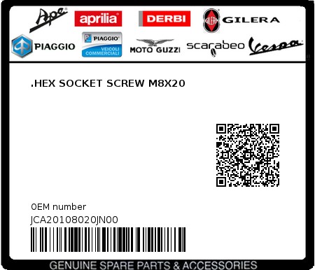Product image: Aprilia - JCA20108020JN00 - .HEX SOCKET SCREW M8X20  0