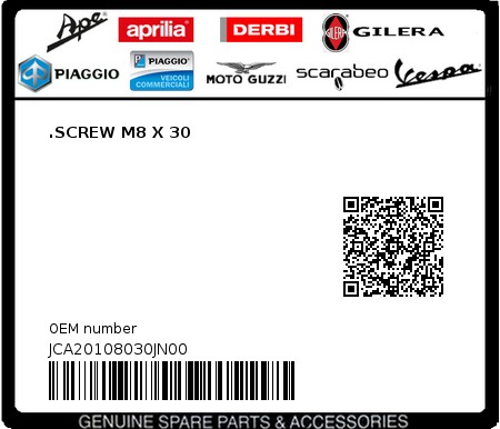 Product image: Aprilia - JCA20108030JN00 - .SCREW M8 X 30  0