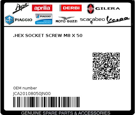 Product image: Aprilia - JCA20108050JN00 - .HEX SOCKET SCREW M8 X 50  0