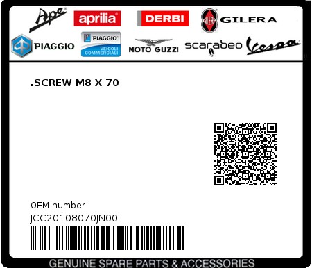Product image: Aprilia - JCC20108070JN00 - .SCREW M8 X 70  0