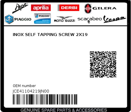 Product image: Aprilia - JCE41104219JN00 - INOX SELF TAPPING SCREW 2X19  0