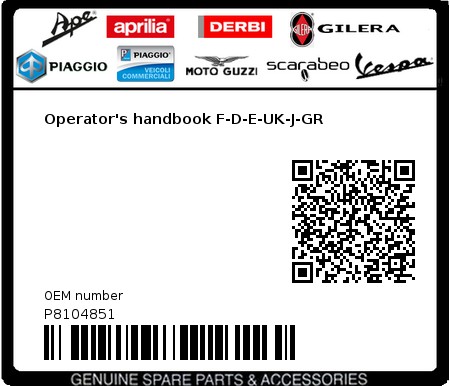 Product image: Aprilia - P8104851 - Operator's handbook F-D-E-UK-J-GR  0