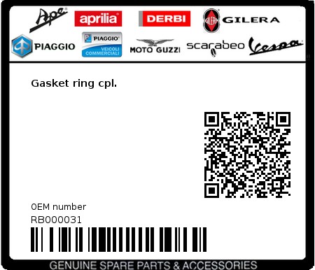 Product image: Aprilia - RB000031 - Gasket ring cpl.  0