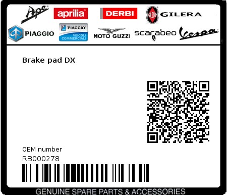 Product image: Aprilia - RB000278 - Brake pad DX  0