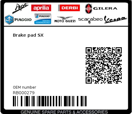 Product image: Aprilia - RB000279 - Brake pad SX  0