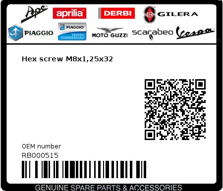 Product image: Aprilia - RB000515 - Hex screw M8x1,25x32  0