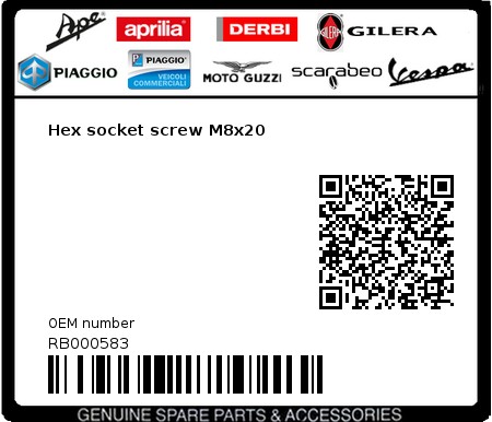 Product image: Aprilia - RB000583 - Hex socket screw M8x20  0