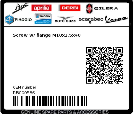 Product image: Aprilia - RB000586 - Screw w/ flange M10x1,5x40  0