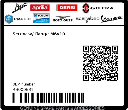 Product image: Aprilia - RB000631 - Screw w/ flange M6x10  0