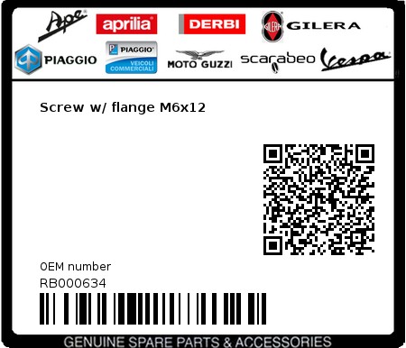 Product image: Aprilia - RB000634 - Screw w/ flange M6x12  0