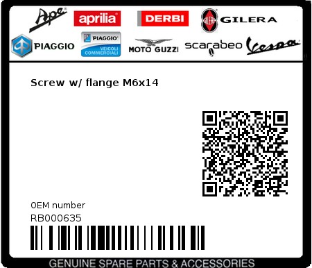 Product image: Aprilia - RB000635 - Screw w/ flange M6x14  0