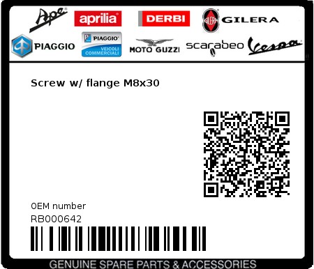 Product image: Aprilia - RB000642 - Screw w/ flange M8x30  0