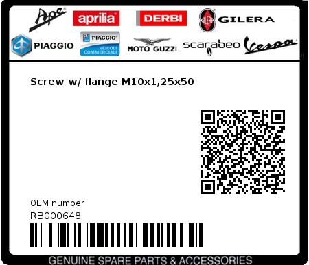 Product image: Aprilia - RB000648 - Screw w/ flange M10x1,25x50  0