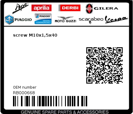 Product image: Aprilia - RB000668 - screw M10x1,5x40  0