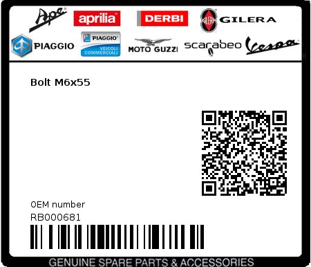 Product image: Aprilia - RB000681 - Bolt M6x55  0