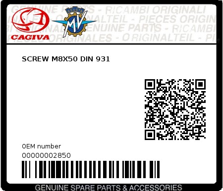 Product image: Cagiva - 00000002850 - SCREW M8X50 DIN 931  0