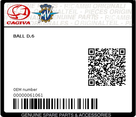 Product image: Cagiva - 00000061061 - BALL D.6  0