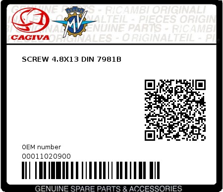 Product image: Cagiva - 00011020900 - SCREW 4.8X13 DIN 7981B  0