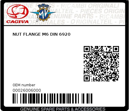 Product image: Cagiva - 00026006000 - NUT FLANGE M6 DIN 6920  0