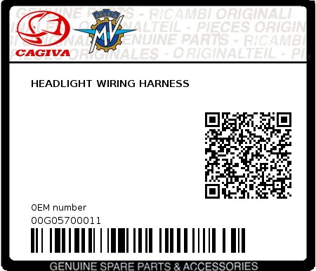 Product image: Cagiva - 00G05700011 - HEADLIGHT WIRING HARNESS  0
